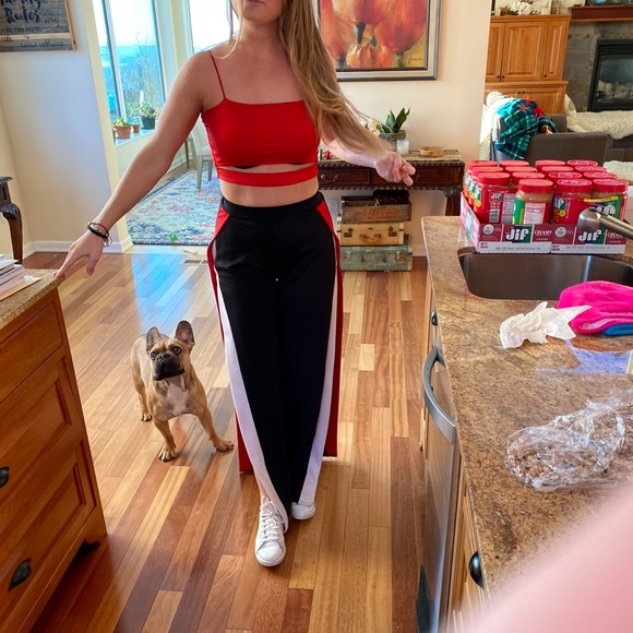 PrettyLittleThing Stripe Side Split Wide Leg Pants - Picture 5 of 5